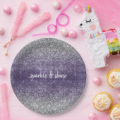 パープルスパークルシルバーグリッター ペーパープレート (パーティー)
