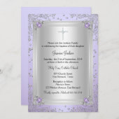 パープルスパークルジュエルバプテスマ/《キリスト教》洗礼式や命名式招待状 招待状 (正面/裏面)