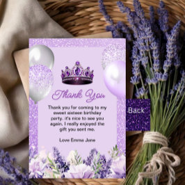 パープルスパークルスウィート16誕生日パーティー サンキューカード