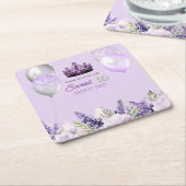 パープルスパークルスウィート16誕生日パーティー スクエアペーパーコースター (アングル)