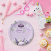 パープルスパークルスウィート16誕生日パーティー ペーパープレート (パーティー)