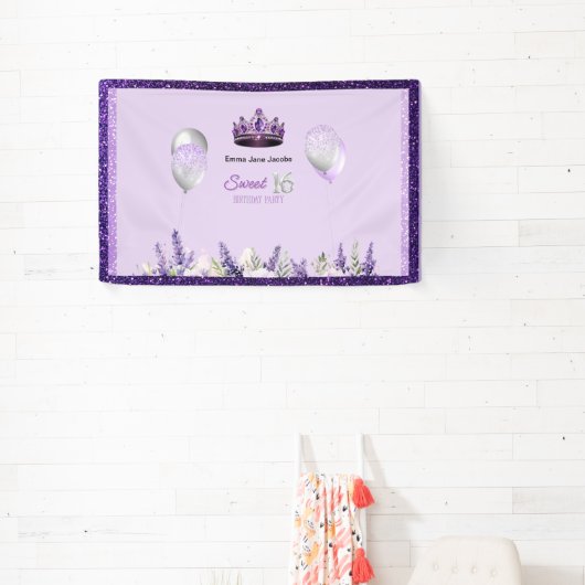 パープルスパークルスウィート16誕生日パーティー 横断幕 (インサイチュ)