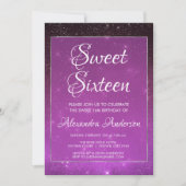 パープルスパークルスカイスウィート16誕生日招待状 招待状 (正面)