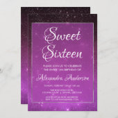 パープルスパークルスカイスウィート16誕生日招待状 招待状 (正面/裏面)