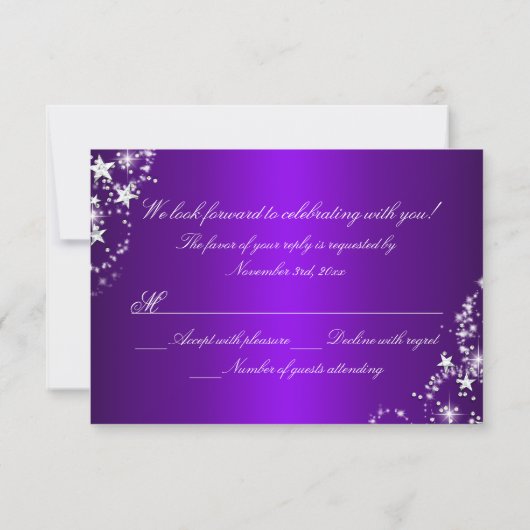 パープルスパークルティアラ&スターズキンセアニェラRSVP 出欠カード (裏面)