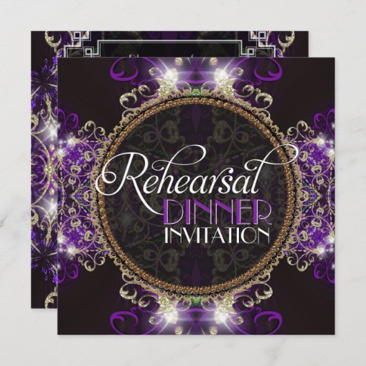 パープルスパークルディナーリハーサルディナー招待状 招待状 (正面/裏面)