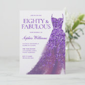 パープルスパークルドレスゴージャス80th誕生日パーティー 招待状 (スタンド正面)