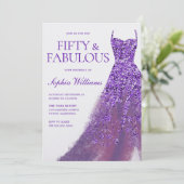パープルスパークルドレス50th誕生日パーティー 招待状 (スタンド正面)