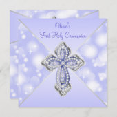 パープルスパークルファースト聖餐式 招待状 (正面/裏面)
