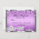 パープルスパークルプリンセス テーマの出欠返信 招待状 (正面)