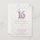 パープルスパークルホイルスウィート16誕生日写真 招待状 (正面)