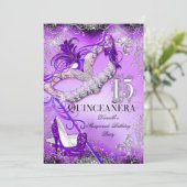 パープルスパークルマスカレードキンセアニェラ誕生日 招待状 (スタンド正面)