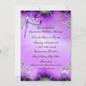 パープルスパークルマスカレードキンセアニェラ誕生日 招待状 (裏面)