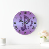パープルスパークルミュージックノートウォールクロック ラージ壁時計 (ホーム)
