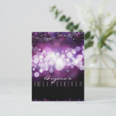 パープルスパークルライツグラムバースデーパーティー インビテーションポストカード (スタンド正面)