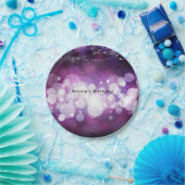 パープルスパークルライツグラムバースデーパーティー ペーパープレート (パーティー)