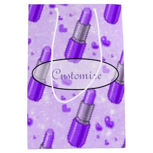 パープルスパークルリップスティック恋人抱き枕 ミディアムペーパーバッグ (正面)