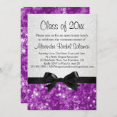 パープルスパークルルックボウ卒業招待状 招待状 (正面/裏面)