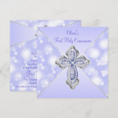 パープルスパークル ファーストホーリーコミュニオン 招待状 (正面/裏面)
