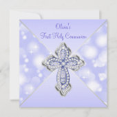パープルスパークル ファーストホーリーコミュニオン 招待状 (正面)
