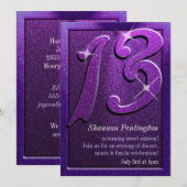 パープルスパークル 13歳の誕生日パーティー招待状 招待状 (正面/裏面)