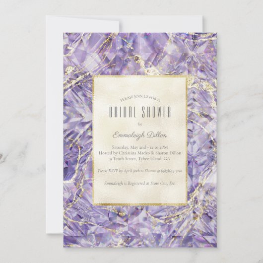 パープルスピネルアメジストジェムストーンカットブライダルシャワー 招待状 (正面)