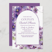 パープルスプリングタイムフローラカップルブライダルシャワー 招待状 (正面/裏面)