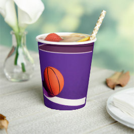 パープルスポーツバースデーパーティーコート&バスケットボール 紙コップ