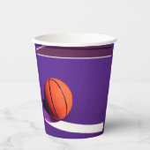 パープルスポーツバースデーパーティーコート&バスケットボール 紙コップ (正面)