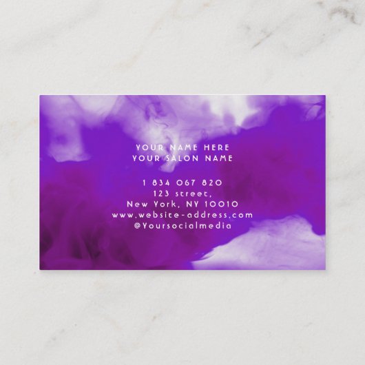 パープルスモーク&ネオンネイルアーティスト爪、 ネイルテック 名刺 (裏面)