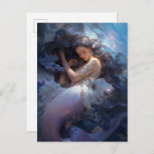パープルスリーピングマーメイドファンタジーアート ポストカード (正面/裏面)