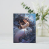 パープルスリーピングマーメイドファンタジーアート ポストカード (スタンド正面)