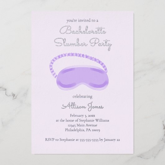 パープルスリープマスクバチェロレッテスランバーパーティー 箔招待状 (正面)