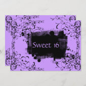 パープルスワーズSweet sixteen誕生日パーティー 招待状 (正面/裏面)