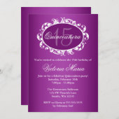 パープルスワールエレガントキンセアニェラ誕生日パーティー 招待状 (正面/裏面)