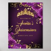 パープルスワールキンセアニェラウェルカムサイン金ゴールド 箔ポスター (正面)