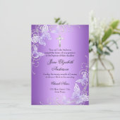 パープルスワールバタフライ&クロスバプテスマ招待状 招待状 (スタンド正面)
