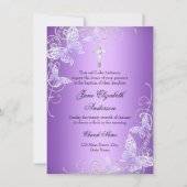 パープルスワールバタフライ&クロスバプテスマ招待状 招待状 (正面)