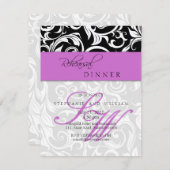 パープルスワールモノグラムリハーサルディナーカード 招待状 (正面/裏面)