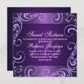 パープルスワールSweet sixteen誕生日招待状 招待状 (正面/裏面)