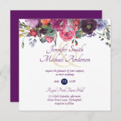 パープルセージオレンジピンクフローラ結婚式招待状 シーズンカード (正面/裏面)