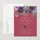 パープルセージオレンジピンクフローラ結婚式招待状 ポストカード (正面/裏面)