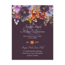 パープルセージオレンジピンクフローラ結婚式招待状