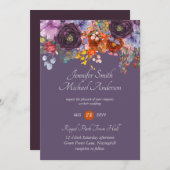 パープルセージオレンジピンクフローラ結婚式招待状 招待状 (正面/裏面)