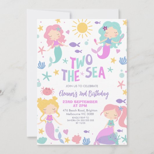 パープルセージ人魚2海の2番目の誕生日 招待状 (正面)