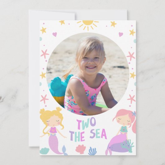 パープルセージ写真マーメイド2海の2番目の誕生日 招待状 (裏面)