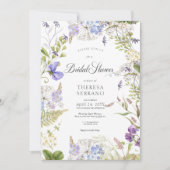 パープルセージ素朴ワイルドフラワーホワイトブライダルシャワー 招待状 (正面)