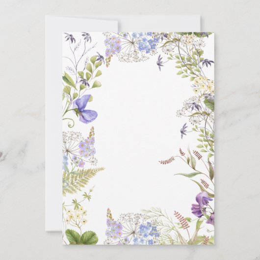 パープルセージ素朴ワイルドフラワーホワイトブライダルシャワー 招待状 (裏面)