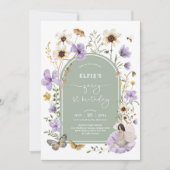 パープルセージ緑の妖精の最初の誕生日パーティー 招待状 (正面)