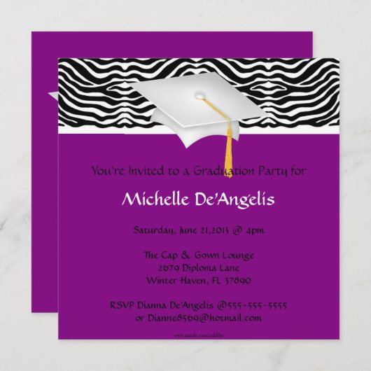 パープルゼブエレガントラ卒業招待状 招待状 (正面/裏面)